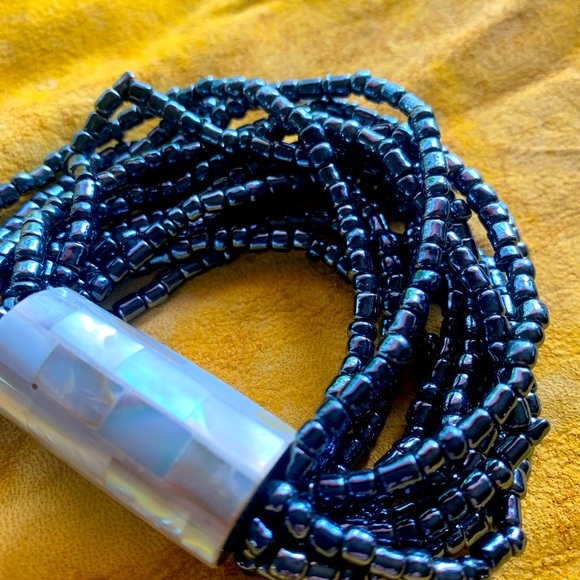 Abalone & “Mostacilla” beaded elastic bracelet stretch possible hematite new - Picture 2 of 7